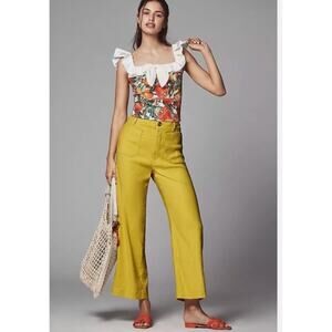 New Anthropologie Colette Linen Crop Wide-Leg Pants by Maeve | Sz 33, Yellow